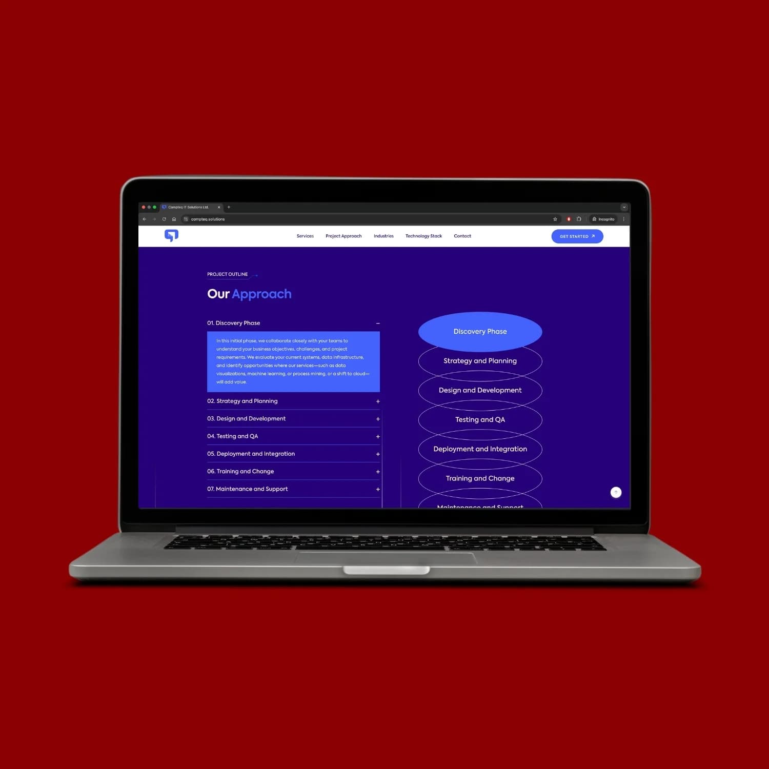 Náhled webu Compteq Solutions na Macbooku