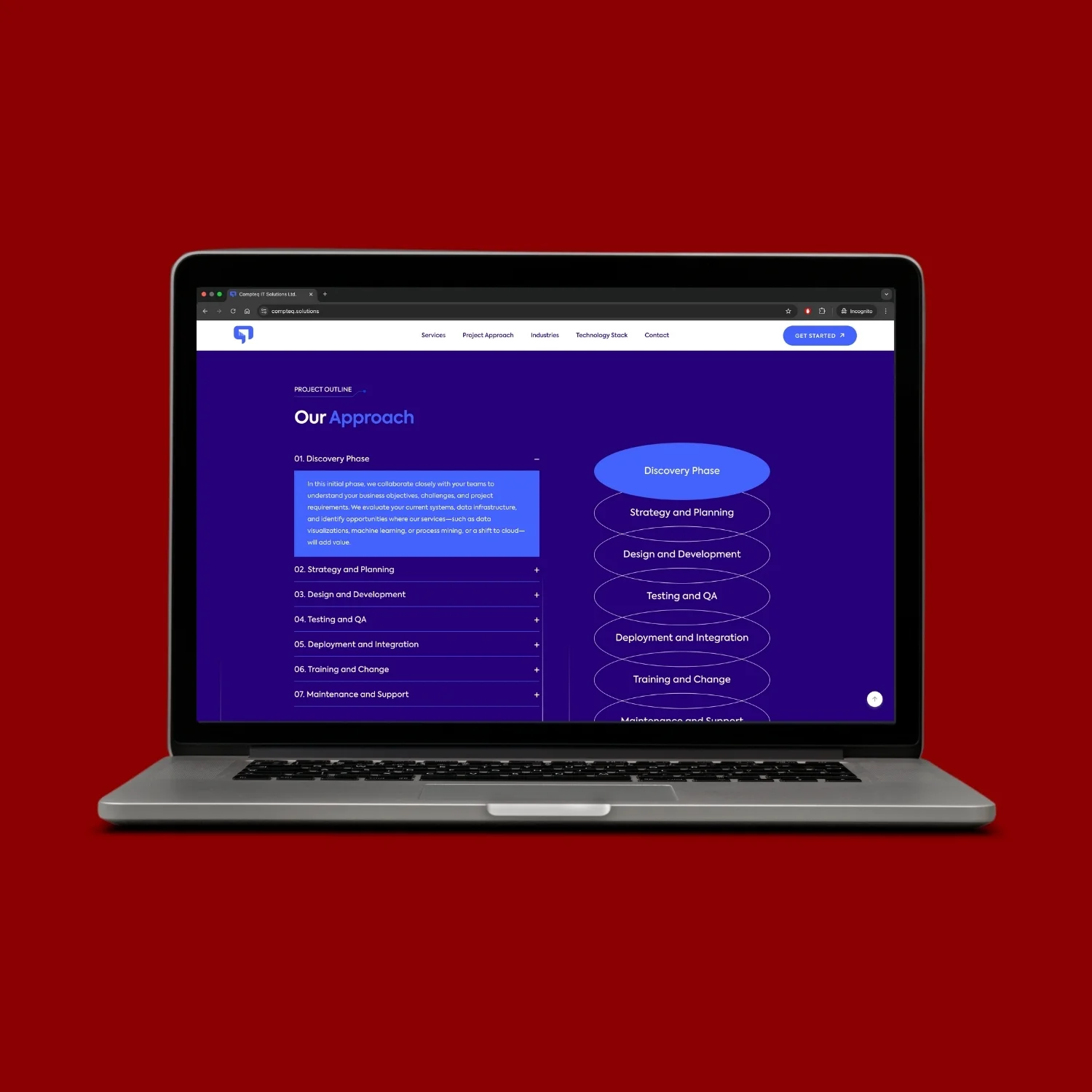 Náhled webu Compteq Solutions na Macbooku