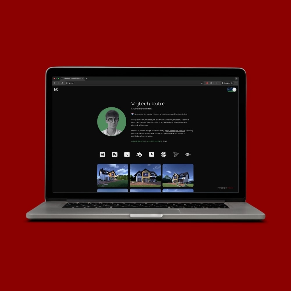 Portfolio na obrazovce MacBooku