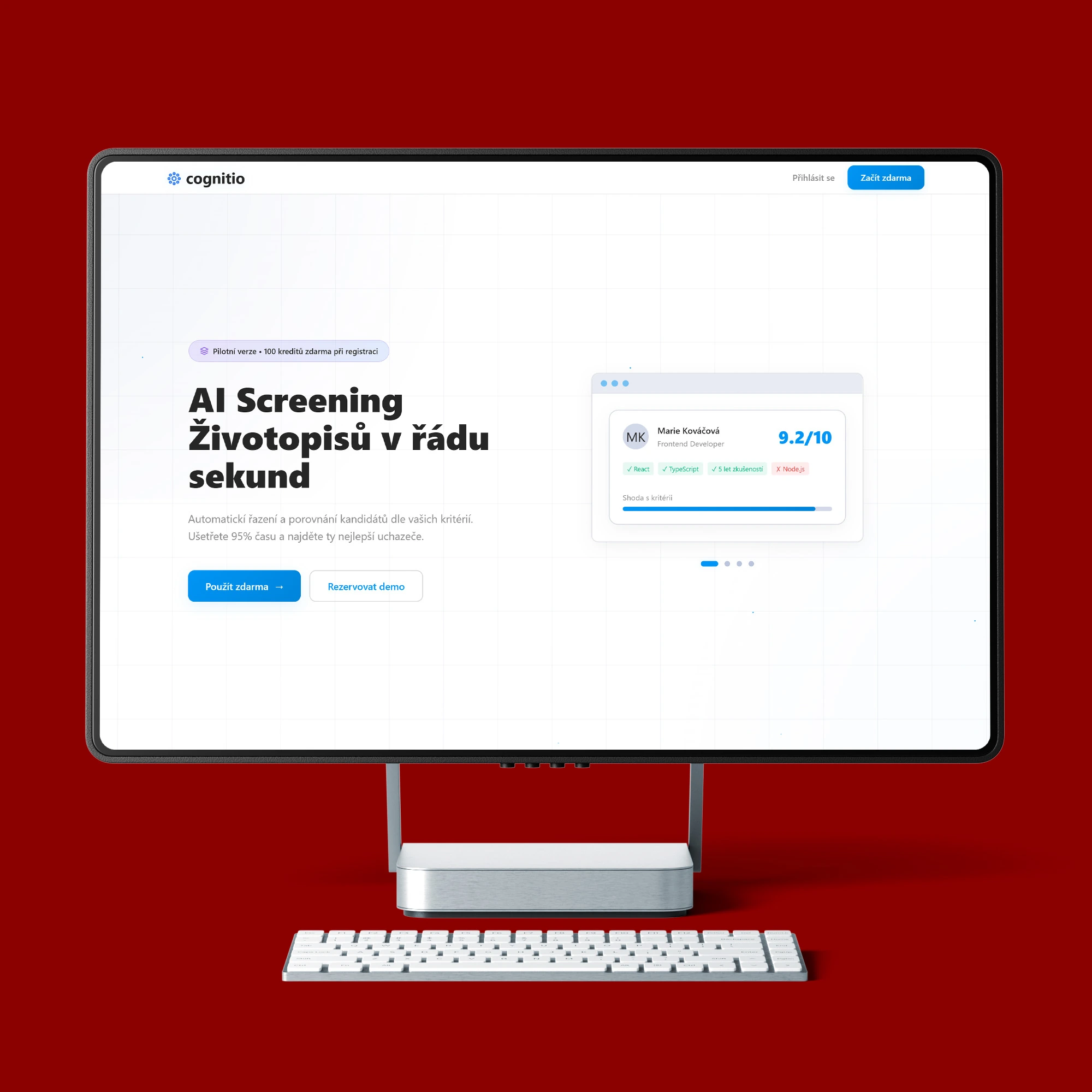 Rozhraní webové aplikace Cognitio pro řízení výběrových řízení zobrazené na desktop monitoru