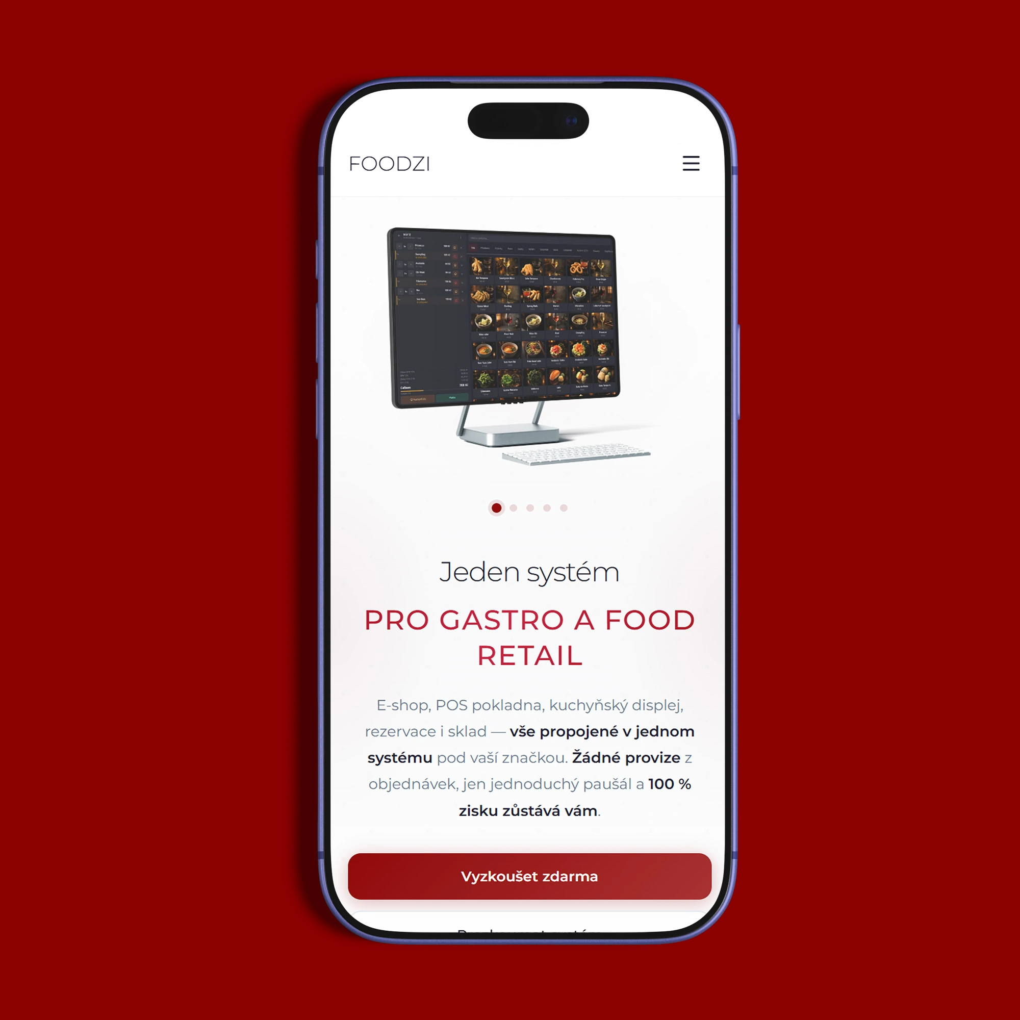 Mobilní verze systému FOODZI zobrazená na telefonu s objednávkami a ovládáním pro gastro provoz