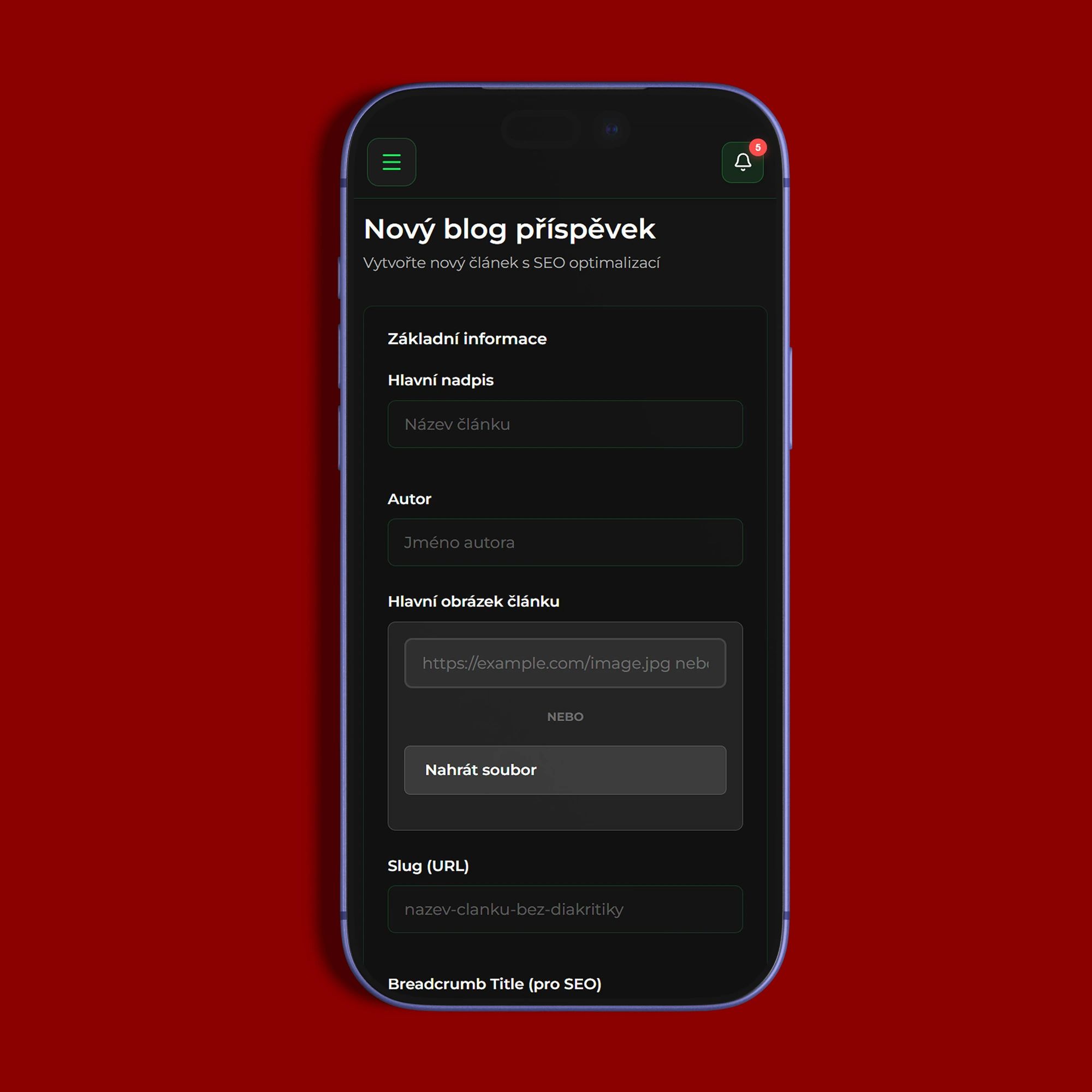 Mobilní verze webu vytvorit-web.cz zobrazená na telefonu s responzivním rozložením a kontaktním formulářem