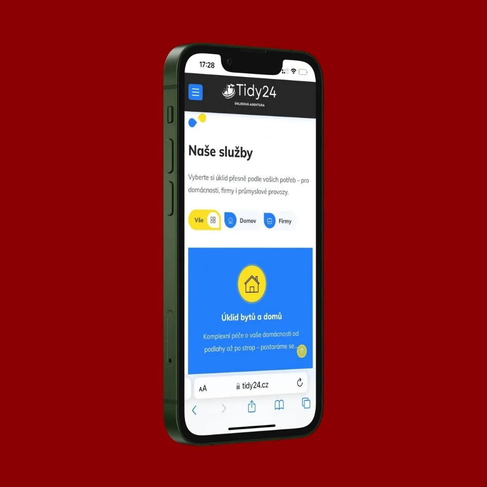 Ukázka webu Tidy24 na mobilním telefonu