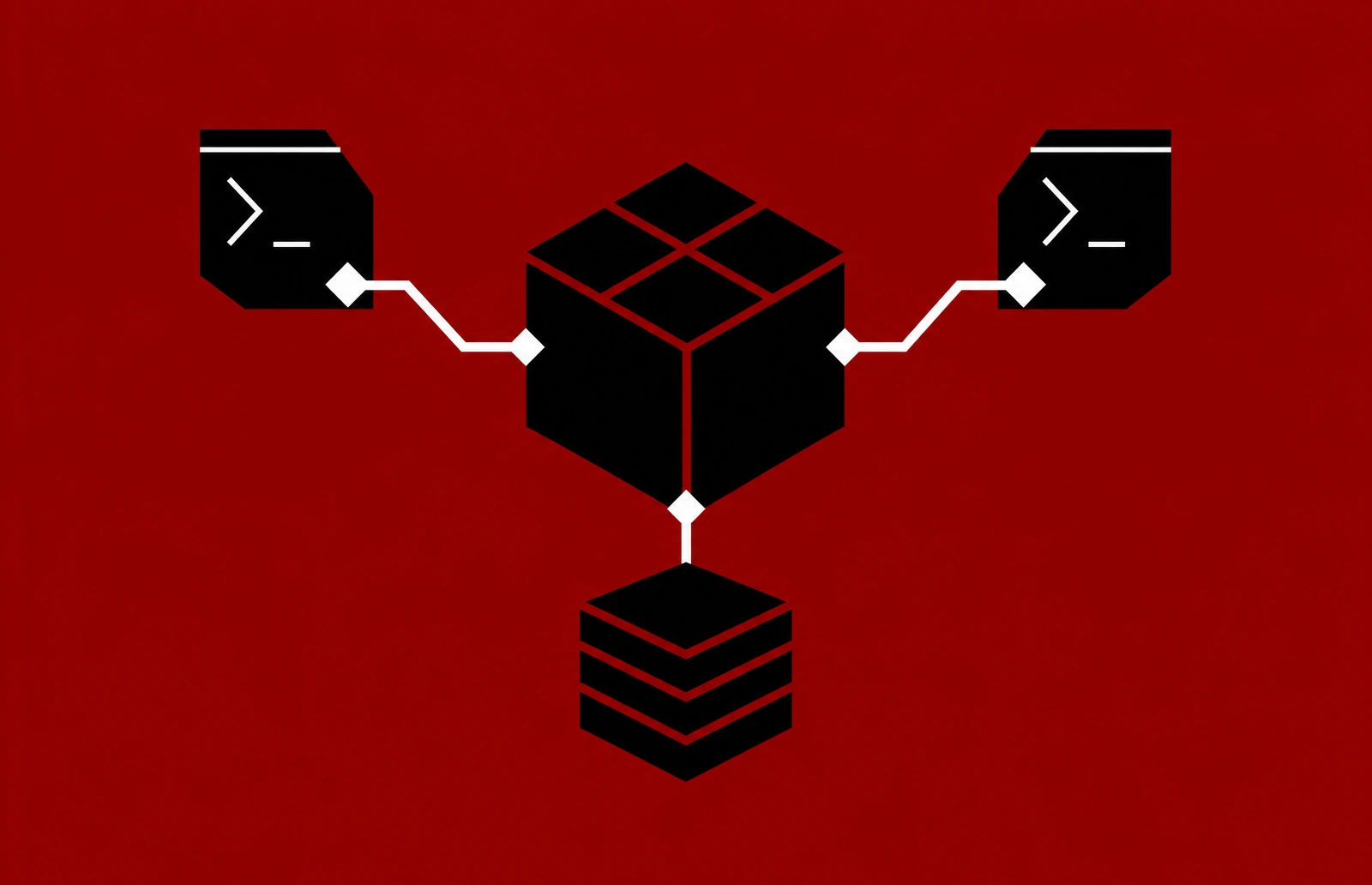 Abstraktní schéma veřejně instalovatelného npm/bun balíčku s centrálním modulem a propojenými runtime uzly