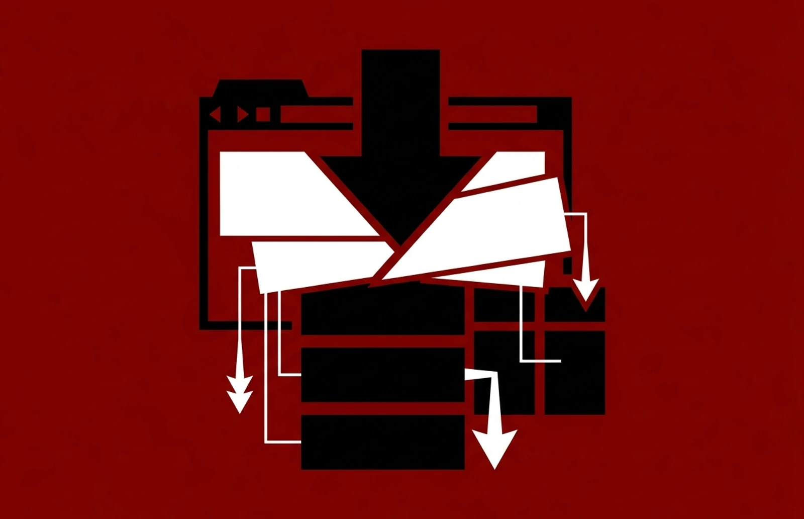 Stylizované vrstvy webové stránky propojené s bloky serveru a linkami, které symbolizují pomalé načítání WordPress webu.