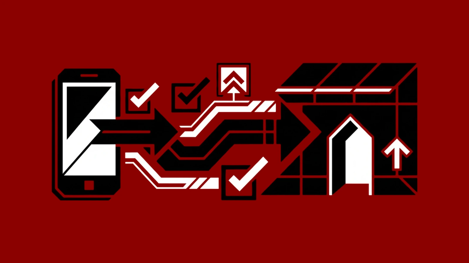 Stylizovaná silueta telefonu napojená na schéma nahrání a schválení aplikace v prostředí Google Play Store.