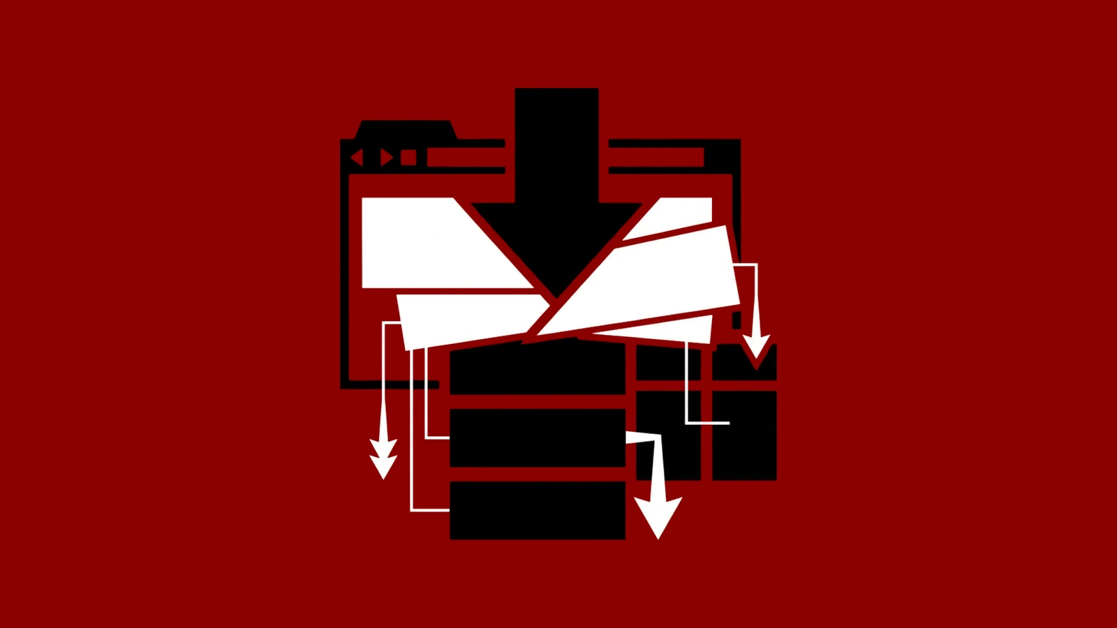 Stylizované vrstvy webové stránky propojené s bloky serveru a linkami, které symbolizují pomalé načítání WordPress webu.