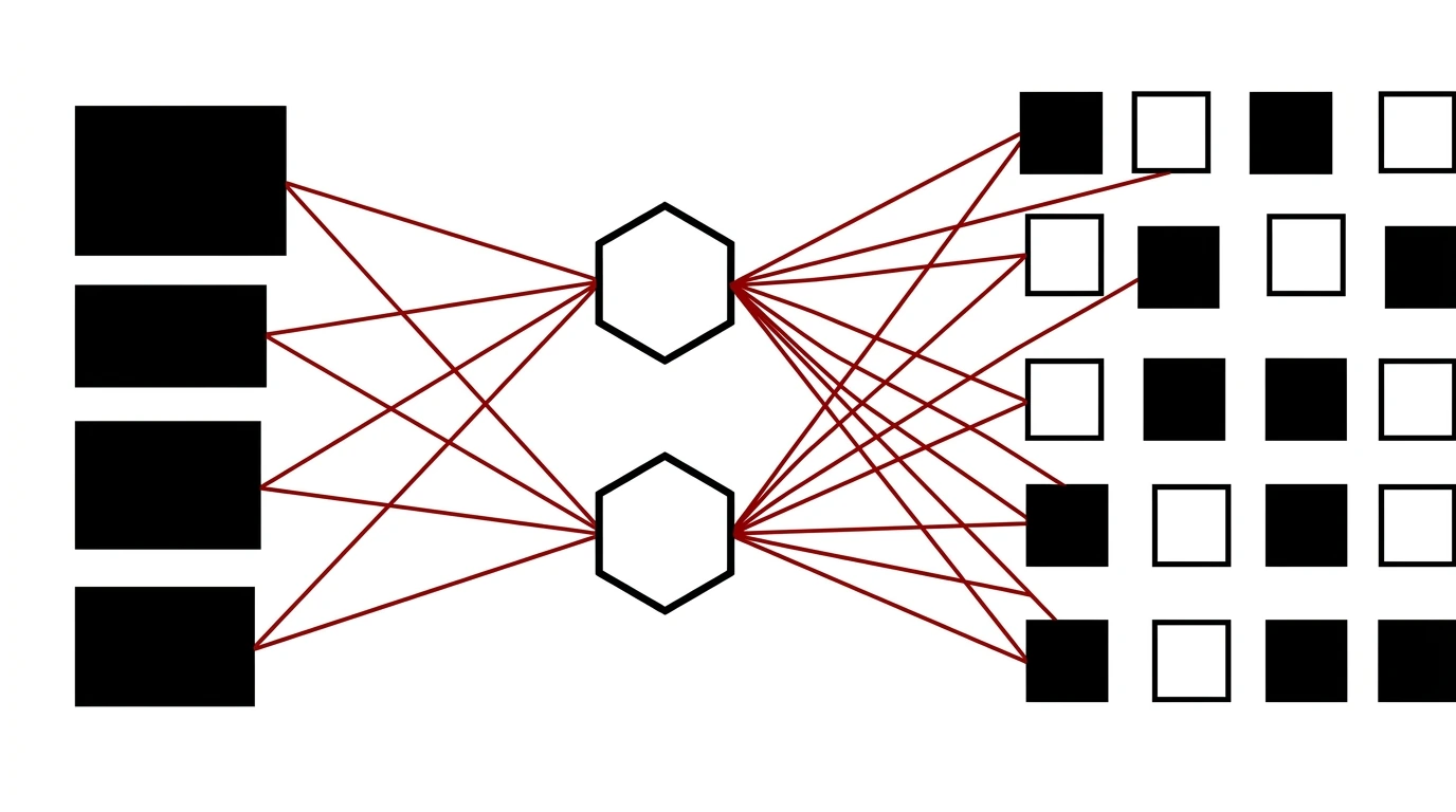 Abstraktní horizontální vizualizace tří sloupců propojených červenými linkami — mapování amerických O*NET profesí přes mezinárodní klasifikaci ISCO do českého NSP registru